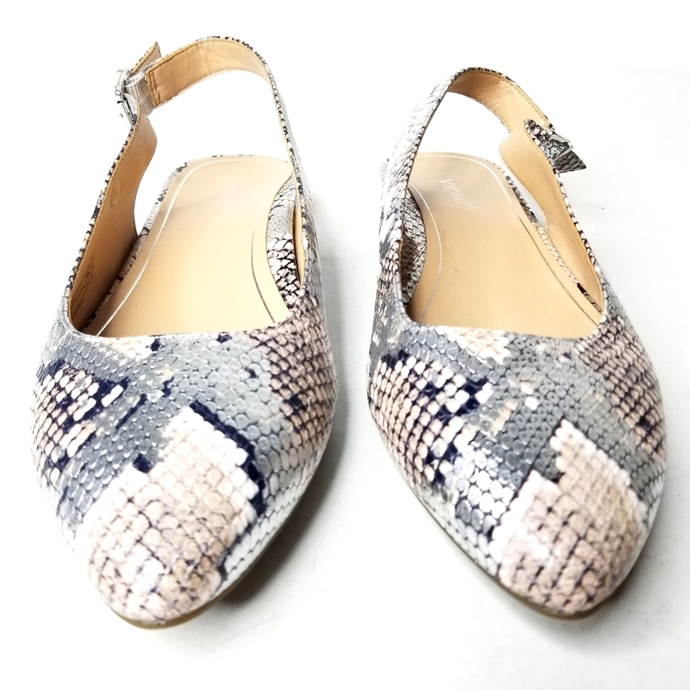 Vionic Slingback Womens Jade Boa Snake Print Pointed Toe Gray Cream Flat Shoes 9